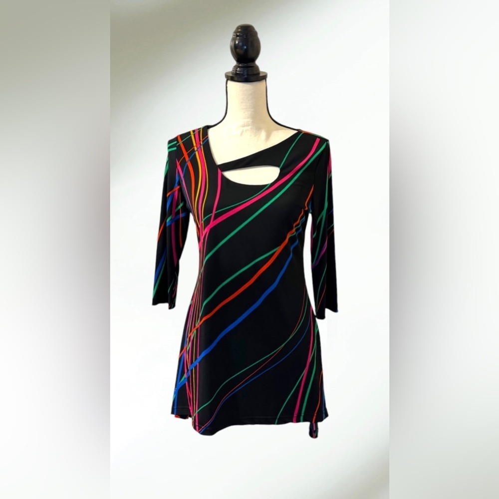 Aliska D. Black Top Asymmetrical with Neon Stripes Size Small Worn once